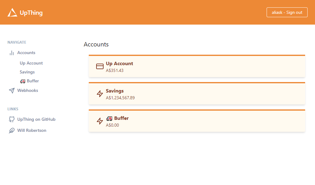 Upthing account listing